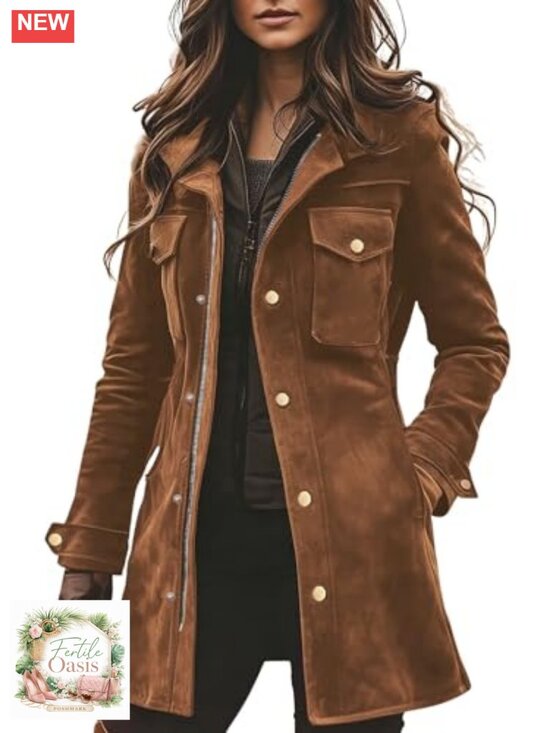 Jackets & Blazers - Women's Retro Faux Suede Zip Up Military Utility Shacket